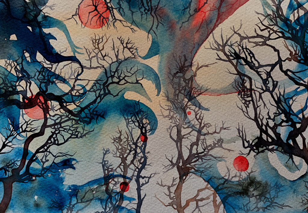 Impression d'art arbres vagues mer et terre